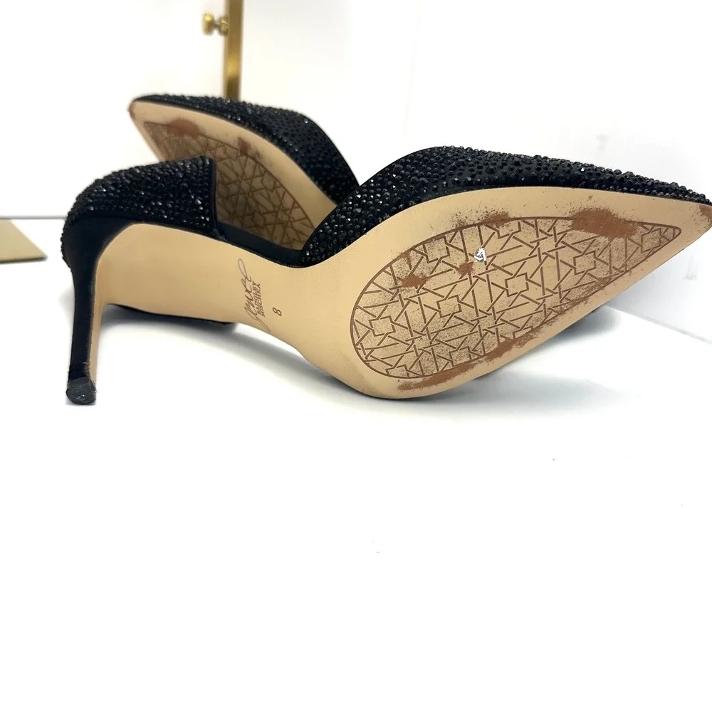 Jewel Badgley Mischka Black Rhinestone d'Orsay Pointed Toe Stiletto Pumps Size 8